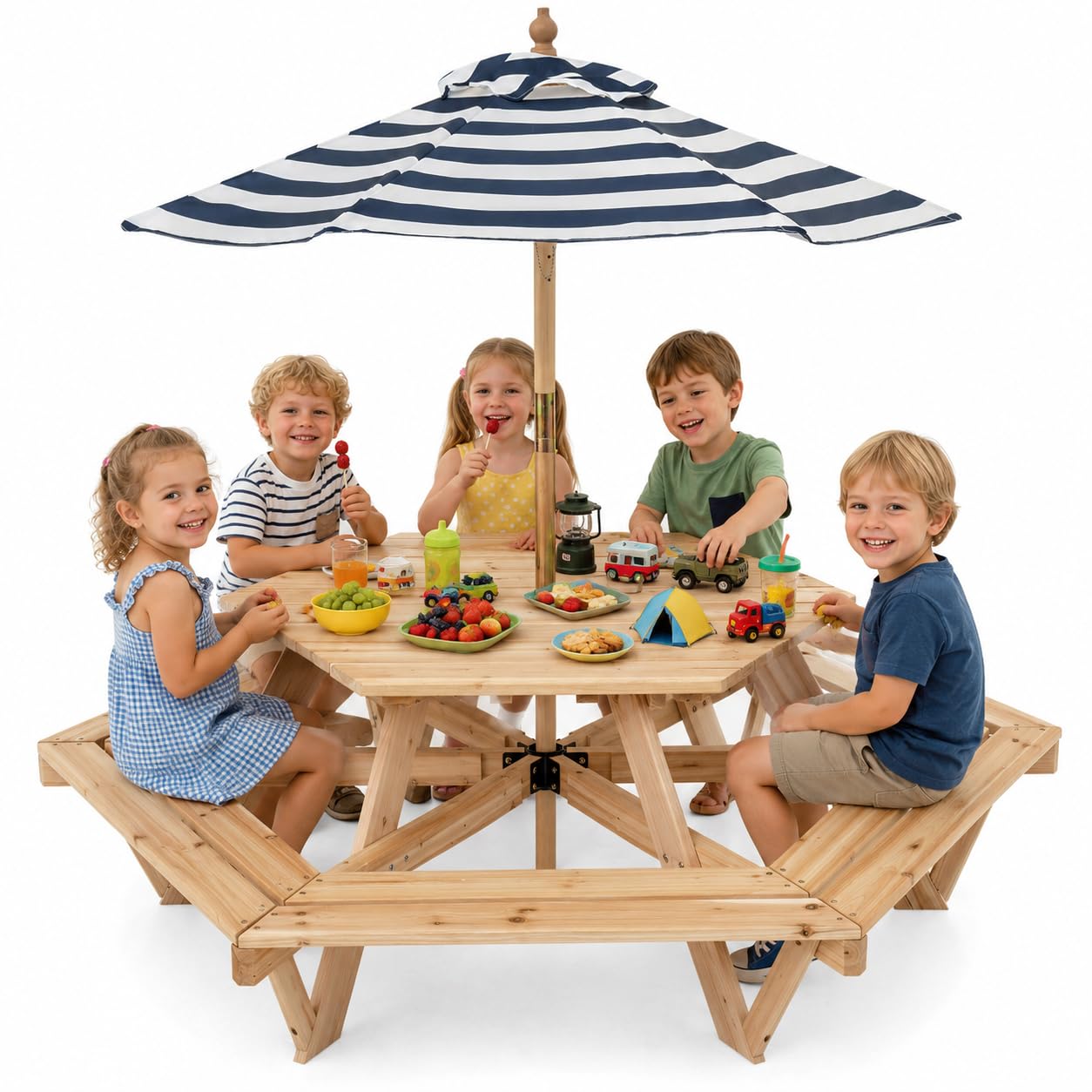 Kids Outdoor Umbrella For Table - Kids Picnic Table, Hexagonal Toddler Outdoor