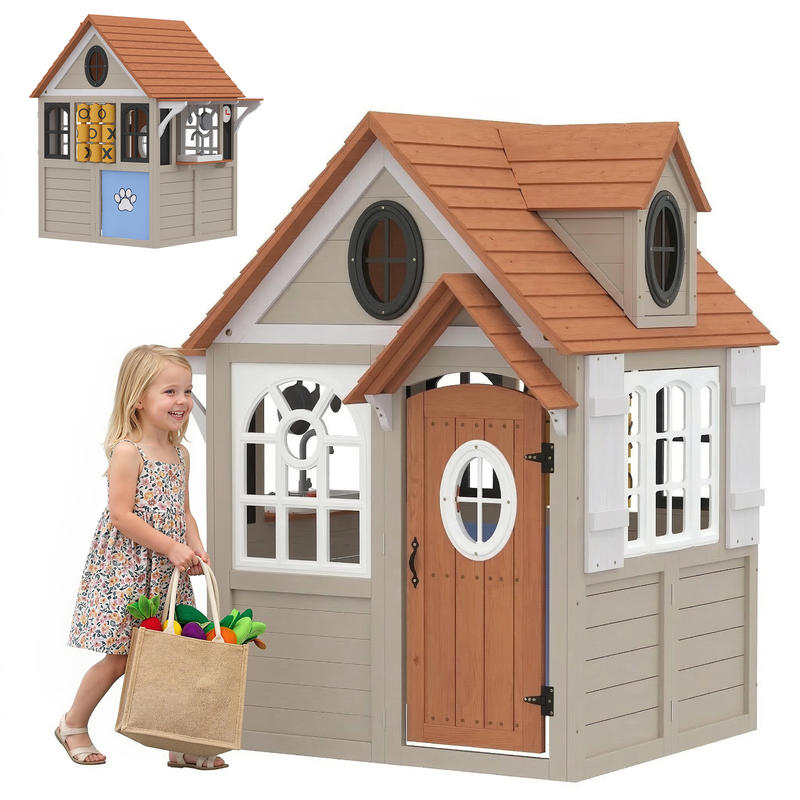 Qaba Kids Outdoor Playhouse - Qaba Outdoor Playhouse, Wooden Kids Playhouse
