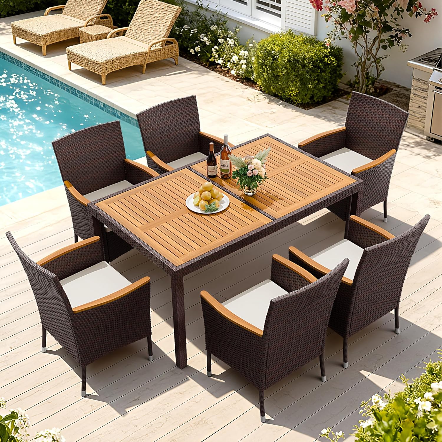 Kids Outdoor Dining Table - 7 Piece Patio Dining Set Acacia