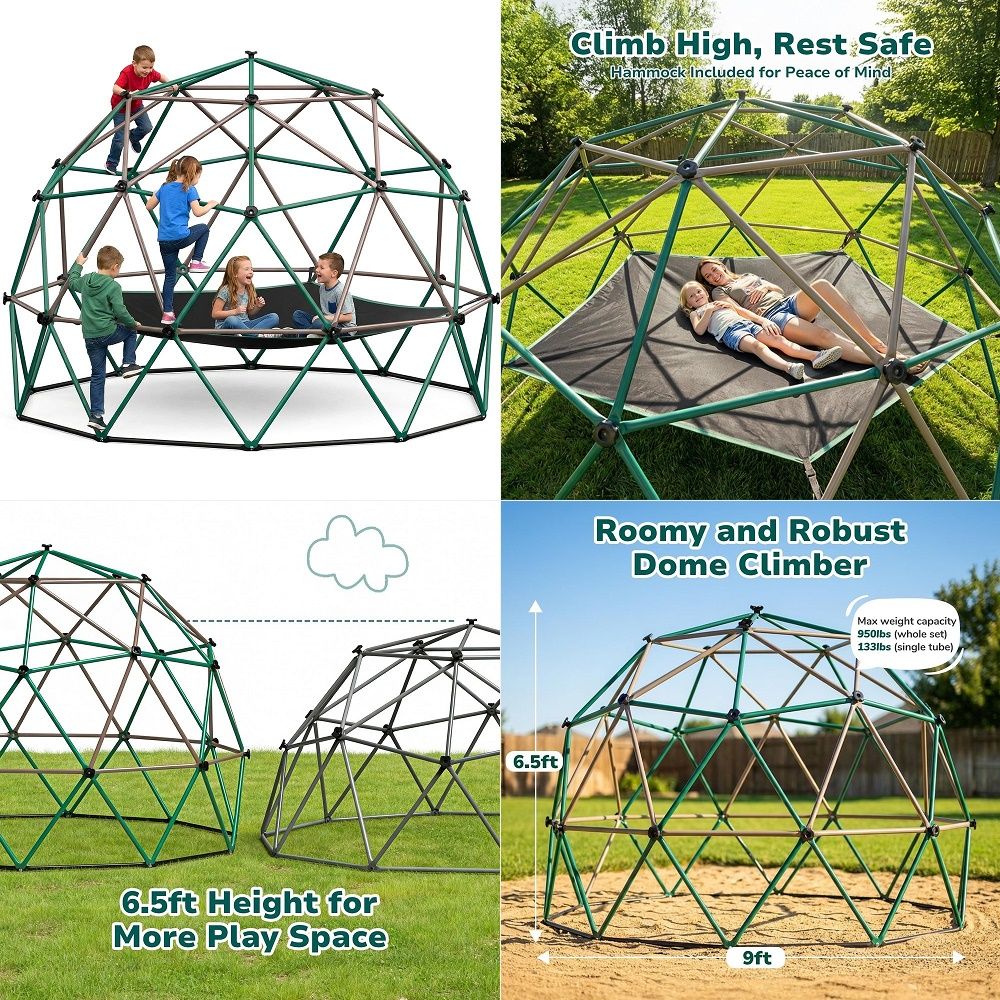 Kids Outdoor Monkey Bars - 6.5 FT Tall Climbing Dome with