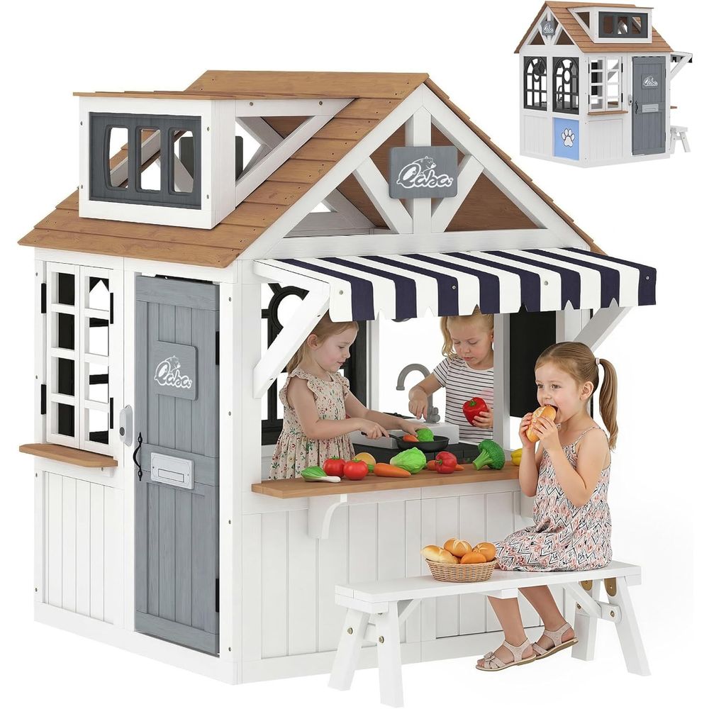 Qaba Kids Outdoor Playhouse - Qaba Outdoor Playhouse, Wooden Kids Playhouse