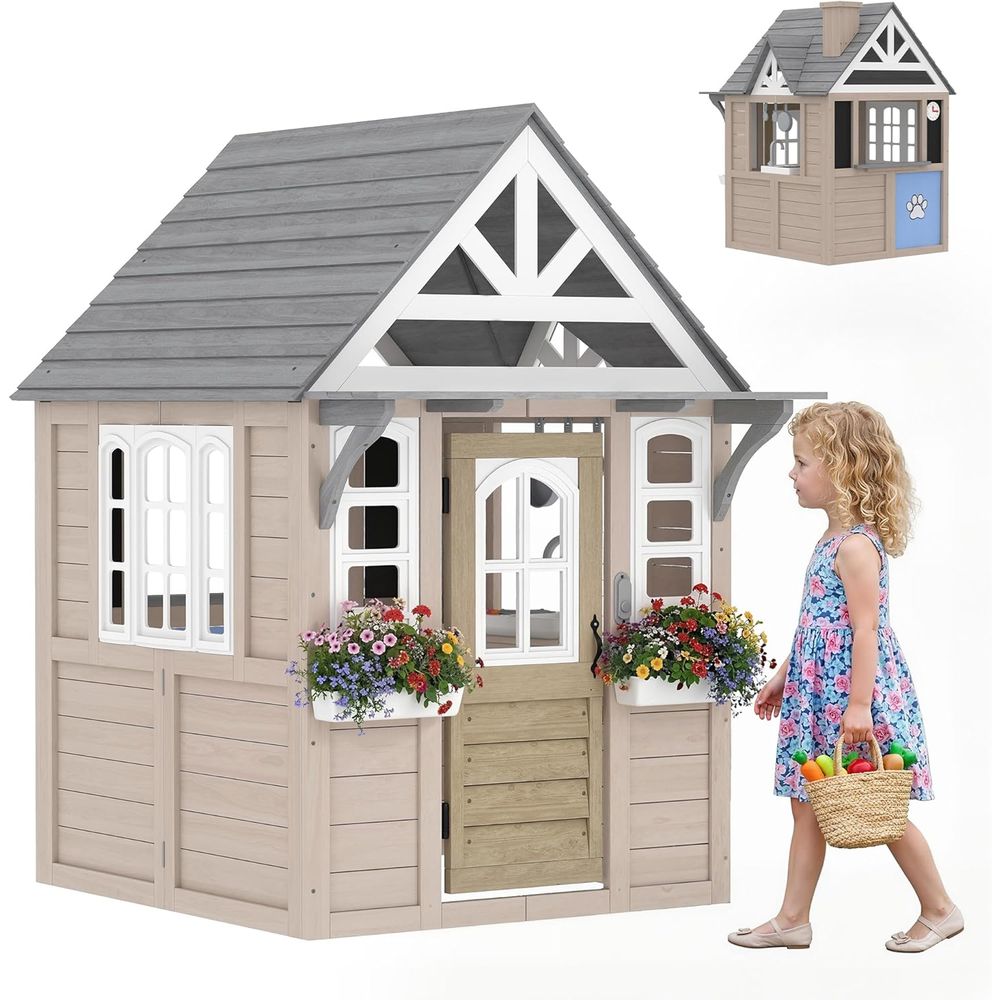 Qaba Outdoor Playhouse, Wooden - Qaba Kids Outdoor Playhouse recensione e prezzo