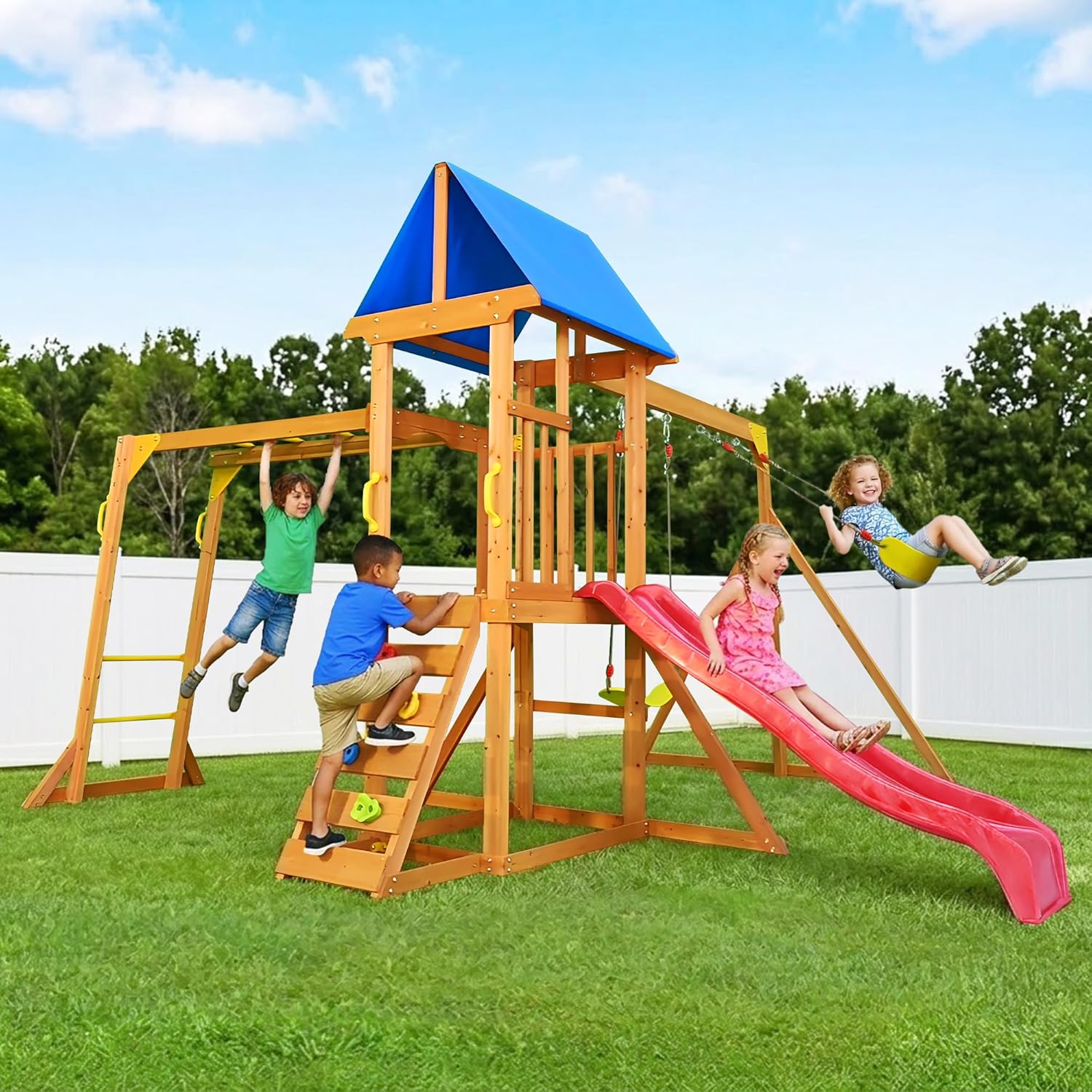 Wooden Swing Sets for Backyard - Kids Outdoor Monkey Bars recensione e prezzo