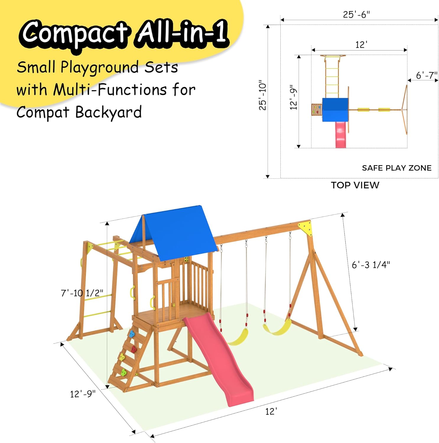 Wooden Swing Sets for Backyard - Kids Outdoor Monkey Bars recensione e prezzo