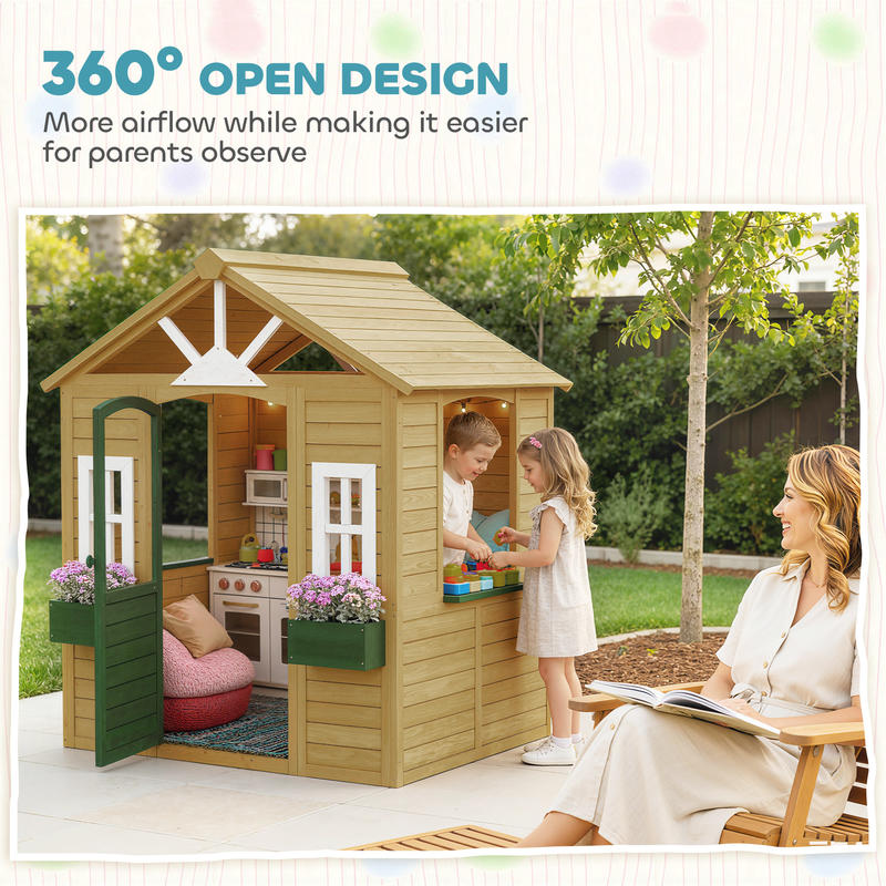 Qaba Outdoor Playhouse, Wooden - Qaba Kids Outdoor Playhouse recensione e prezzo