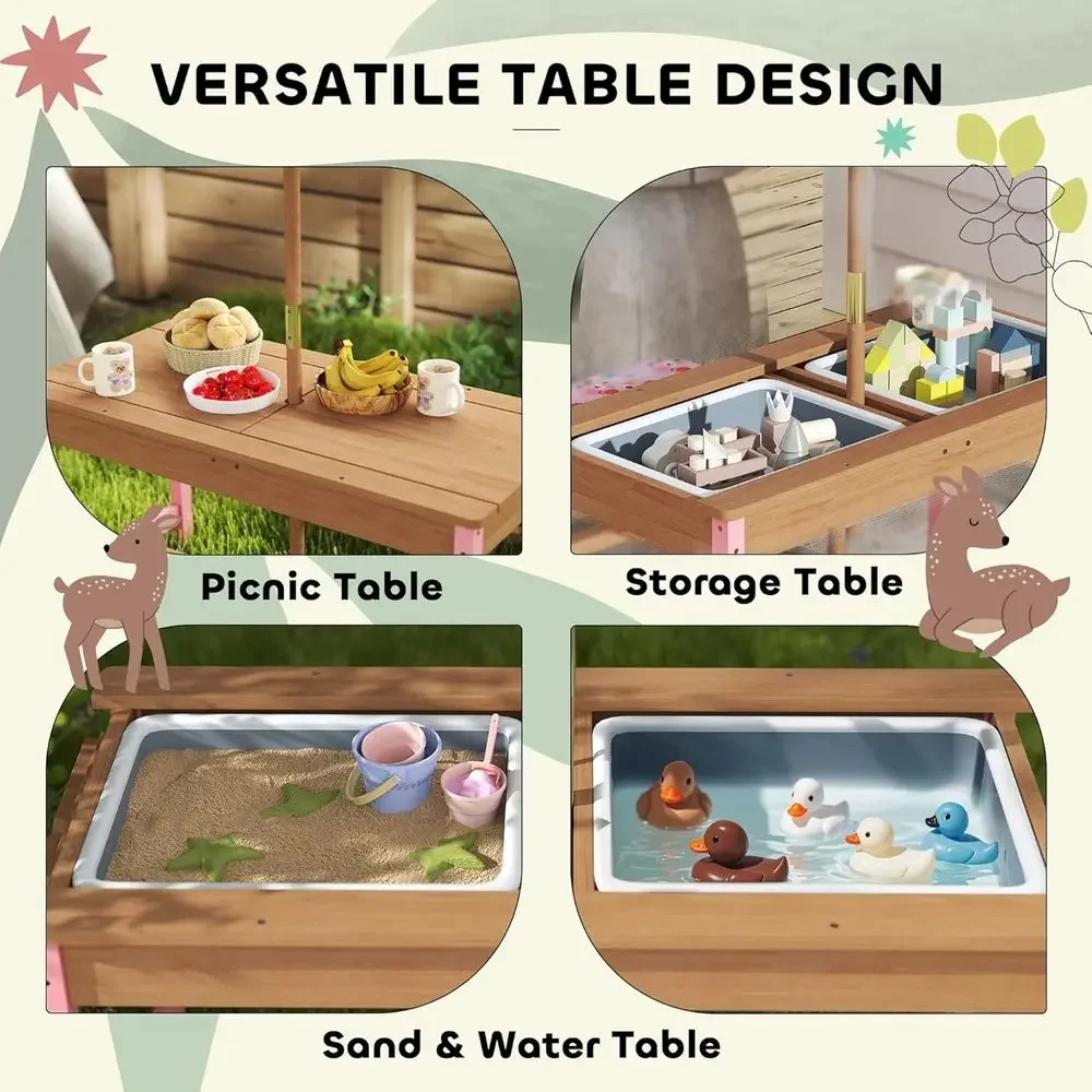 Wooden Picnic Table Set with U - Kids Outdoor Umbrella For Table recensione e prezzo