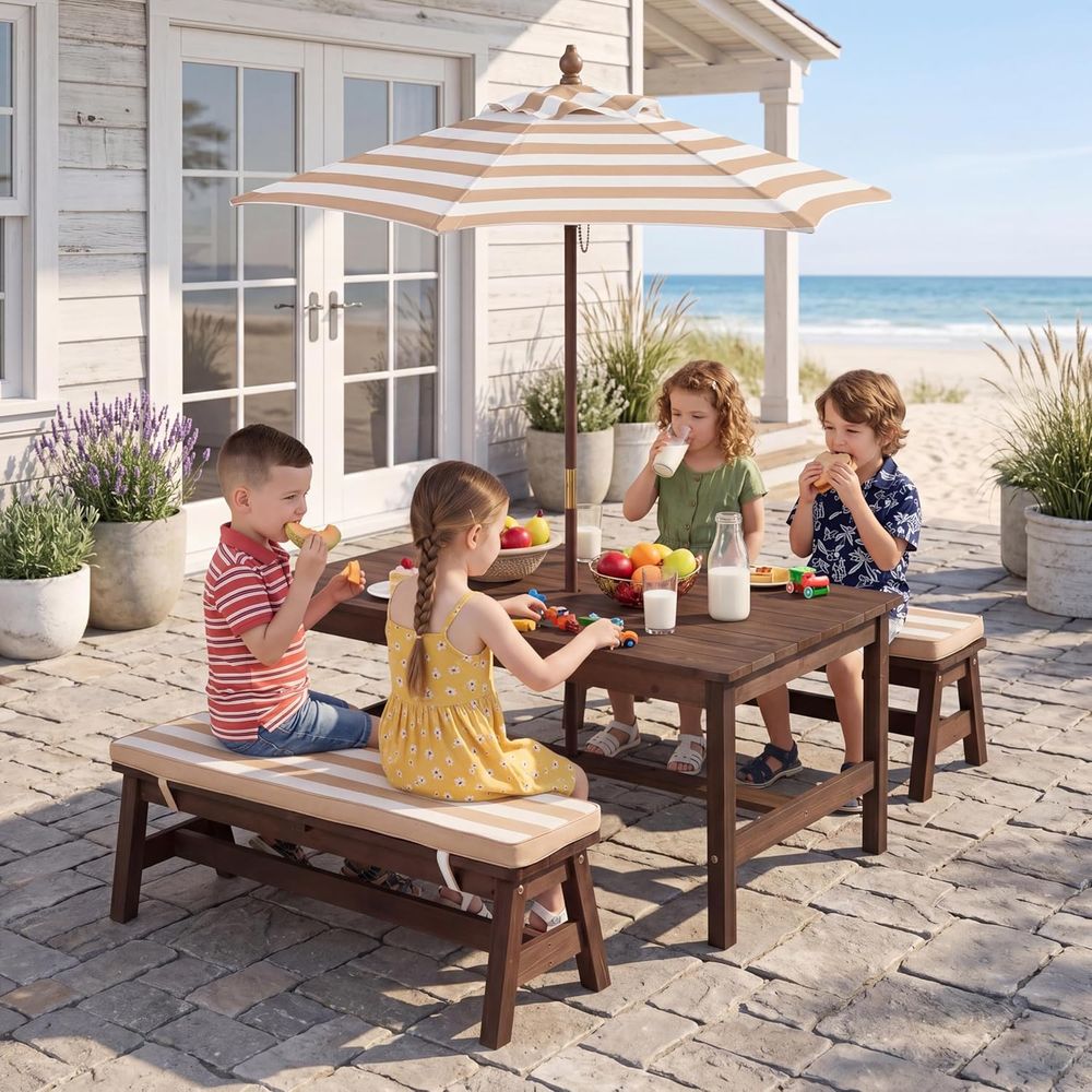 Kids Picnic Table, Large 42“x  - Kids Outdoor Umbrella For Table recensione e prezzo