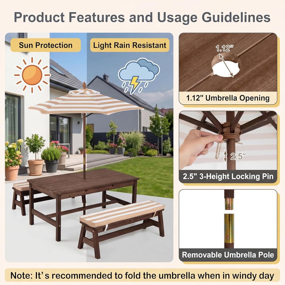 Kids Picnic Table, Large 42“x  - Kids Outdoor Umbrella For Table recensione e prezzo