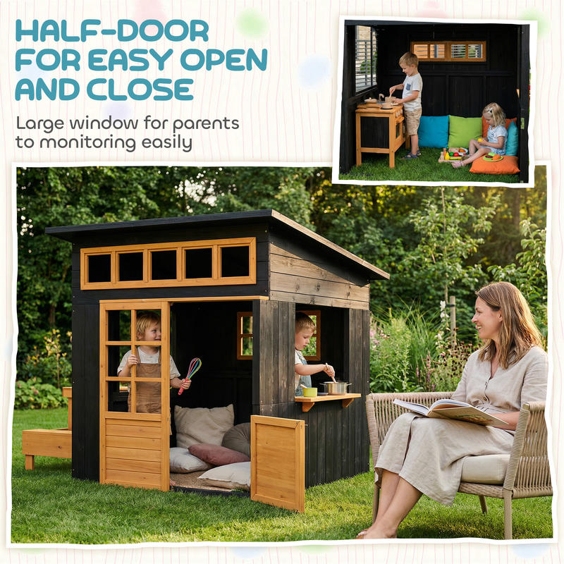 Qaba Outdoor Playhouse, Wooden - Qaba Kids Outdoor Playhouse recensione e prezzo