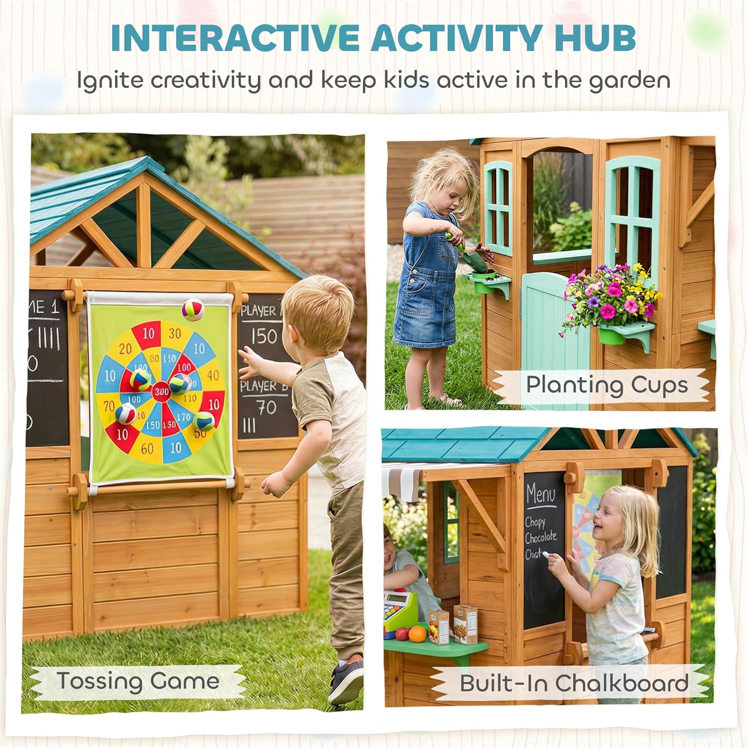 Qaba Outdoor Playhouse, Wood K - Qaba Kids Outdoor Playhouse recensione e prezzo