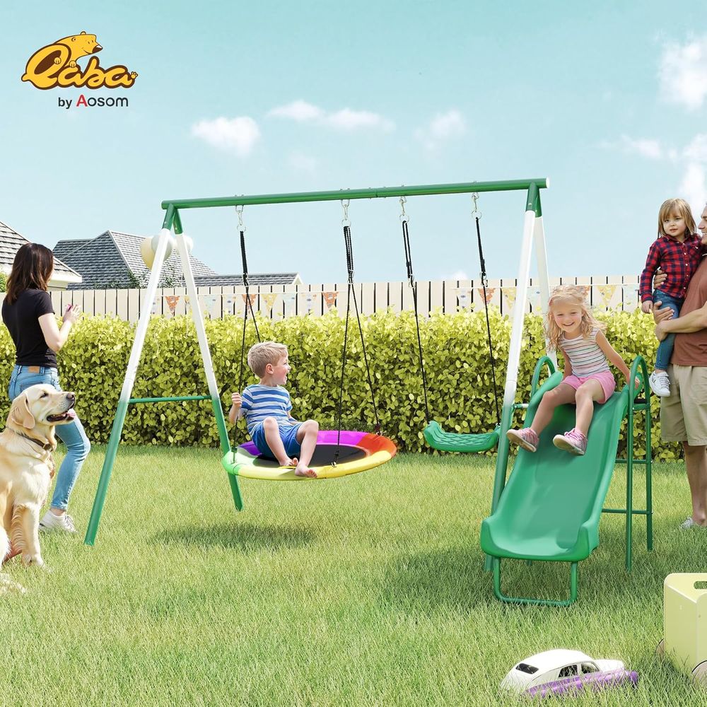 Adjustable Seat Swing and Sauc - Kids Outdoor Swing Set With Slide recensione e prezzo