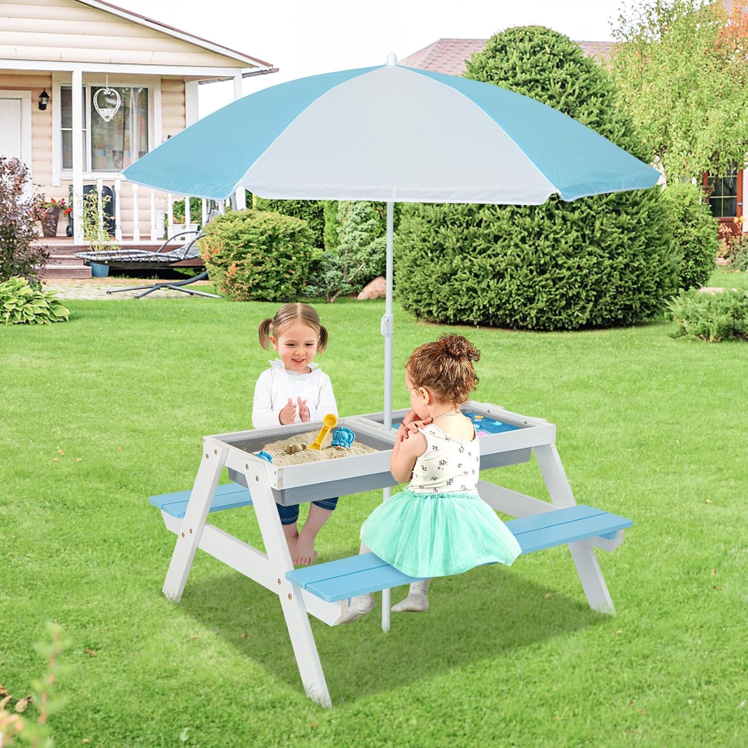 Kids Picnic Table, 4 in 1 Outd - Kids Outdoor Umbrella For Table recensione e prezzo
