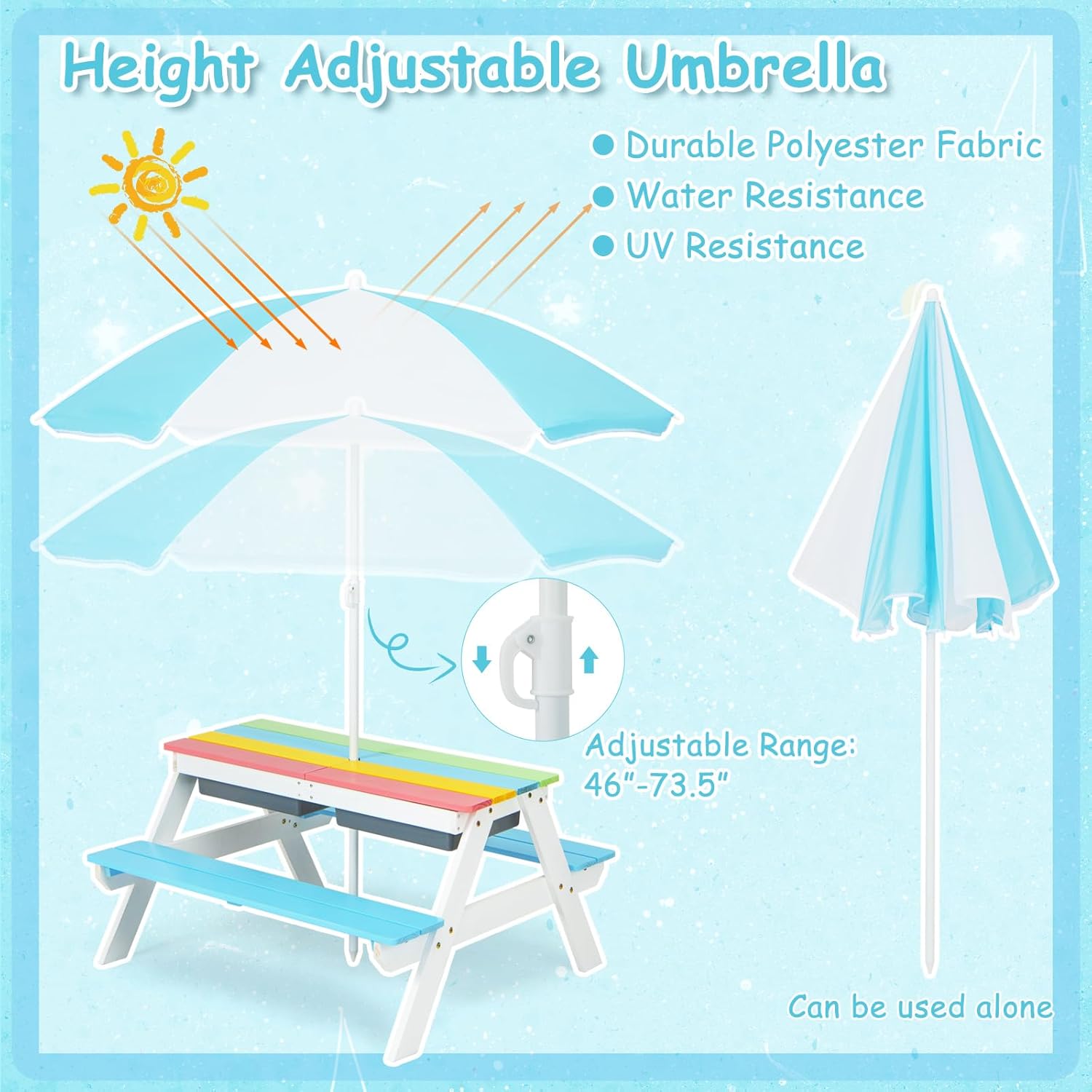 Kids Picnic Table, 4 in 1 Outd - Kids Outdoor Umbrella For Table recensione e prezzo