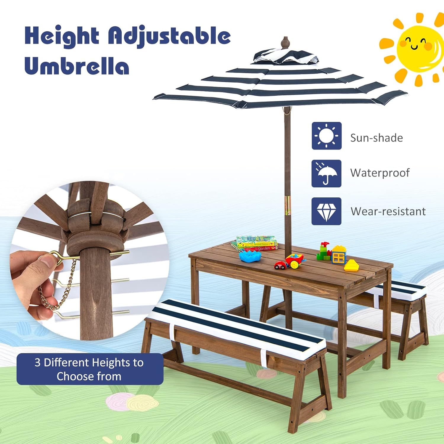 Height Adjustable Wooden Kids  - Kids Outdoor Umbrella For Table recensione e prezzo