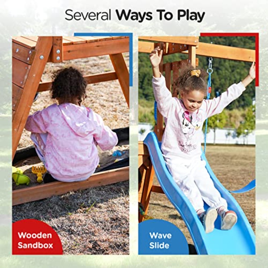 Wooden Swing Sets for Backyard - Kids Outdoor Swing Set With Slide recensione e prezzo