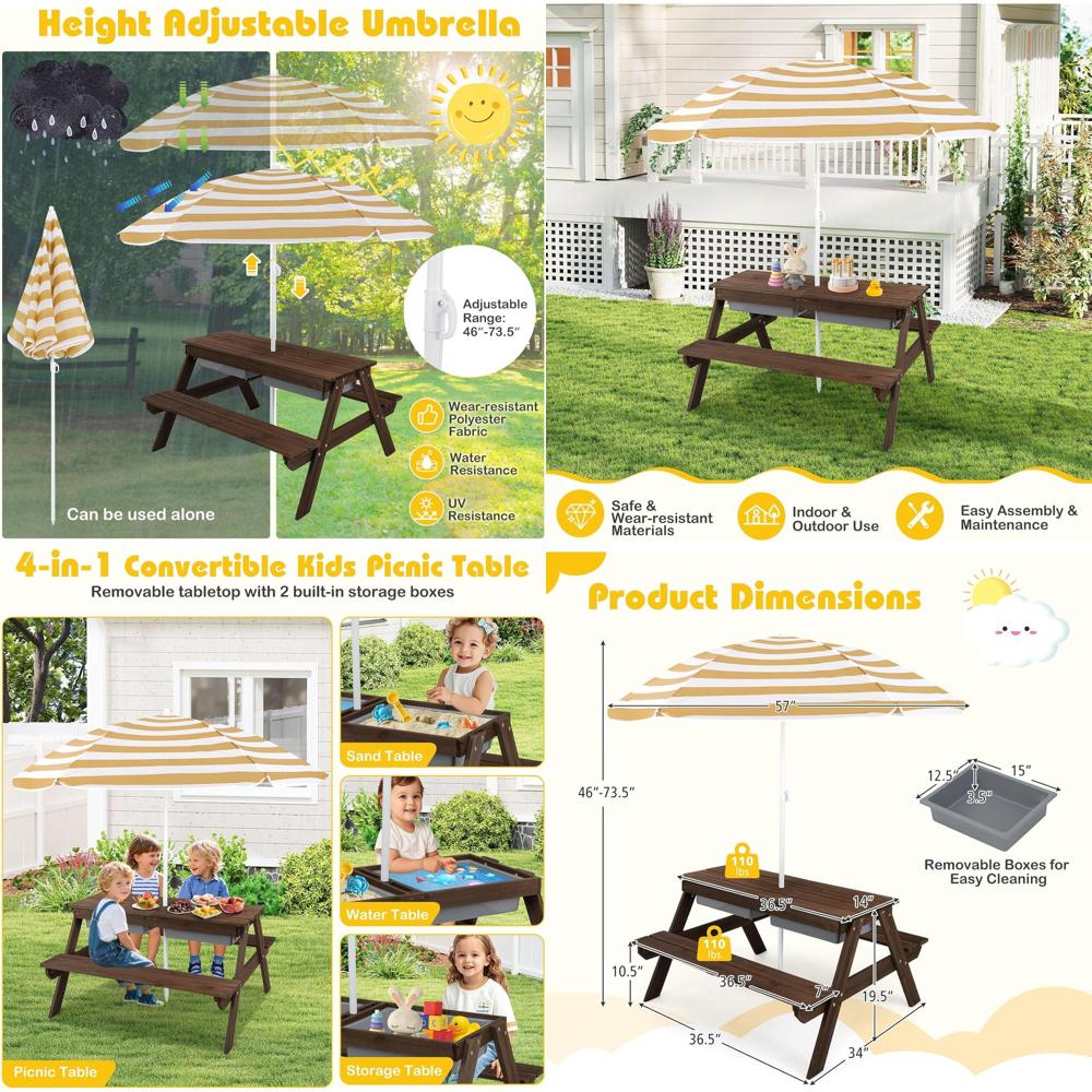 Kids Picnic Table with Sensory - Kids Outdoor Umbrella For Table recensione e prezzo