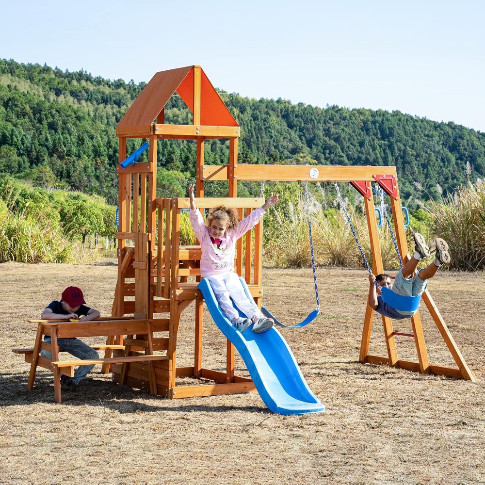 Wooden Swing Sets for Backyard - Kids Outdoor Monkey Bars recensione e prezzo
