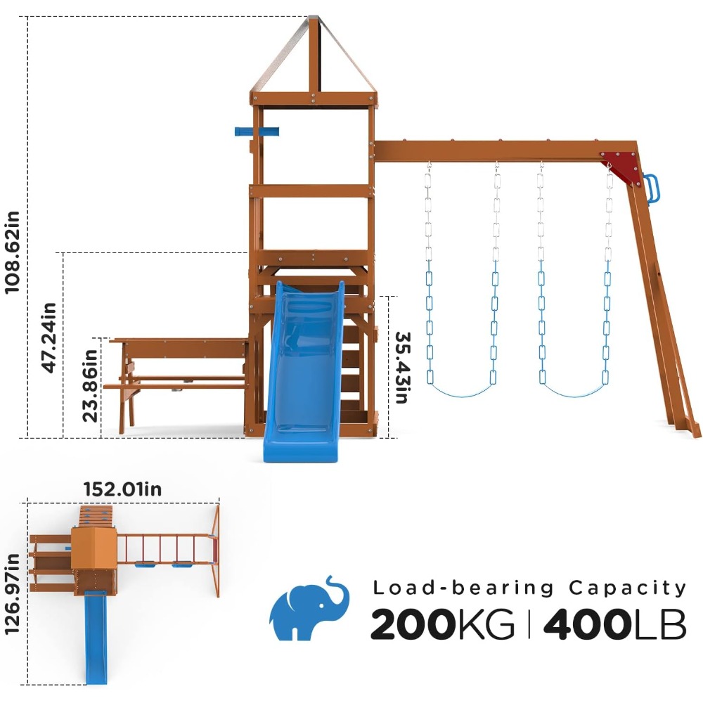 Wooden Swing Sets for Backyard - Kids Outdoor Monkey Bars recensione e prezzo