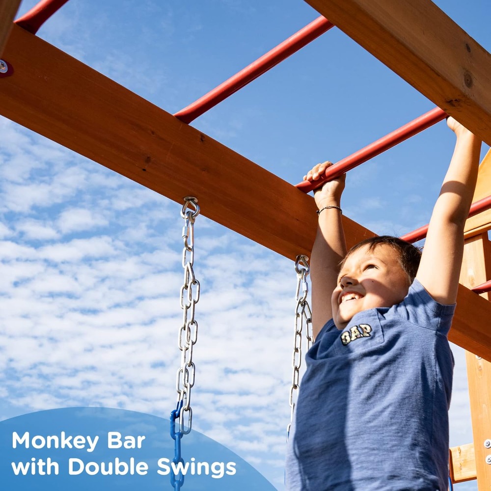 Wooden Swing Sets for Backyard - Kids Outdoor Monkey Bars recensione e prezzo
