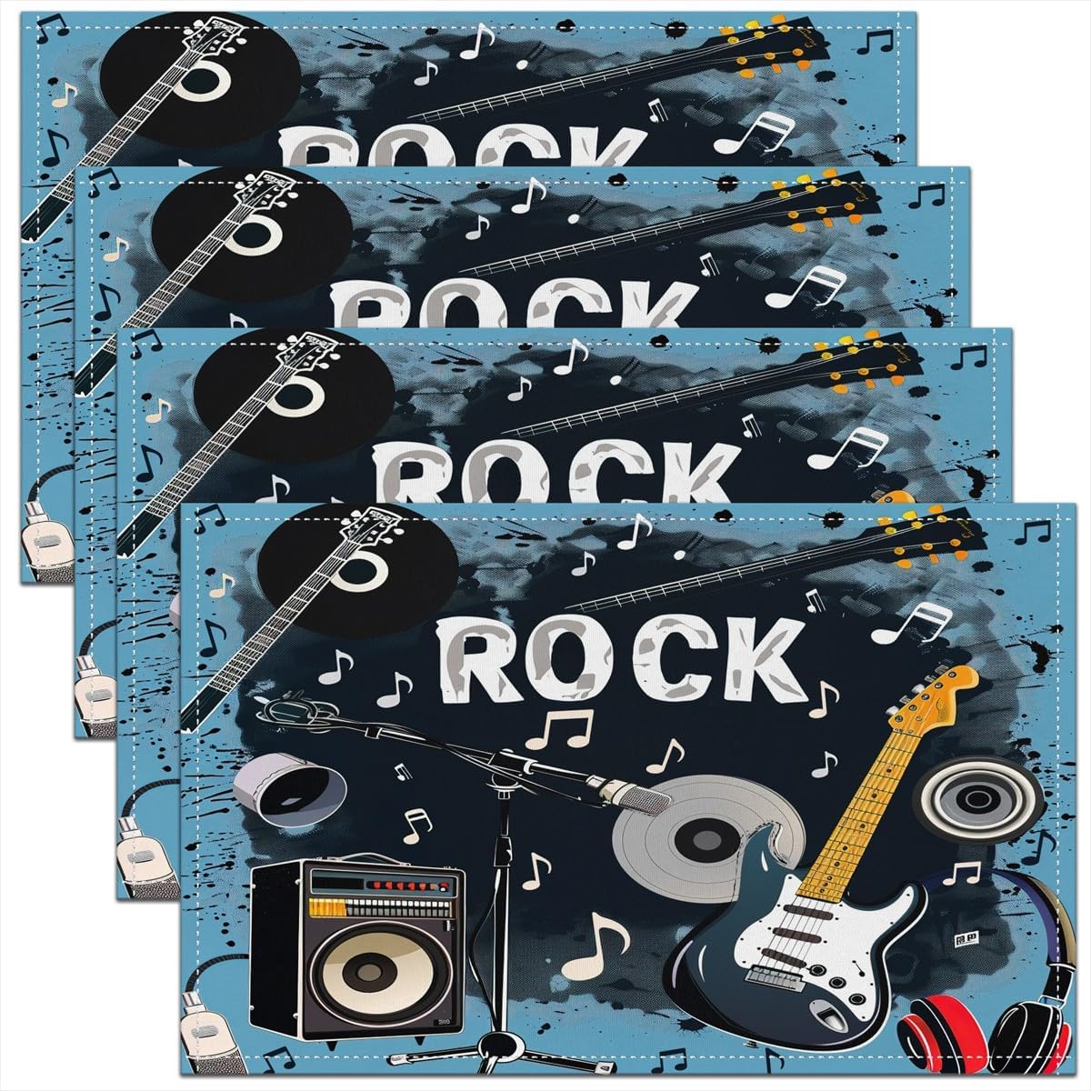 Rock Music Placemats Set of 4  - Kids Outdoor Dining Table recensione e prezzo