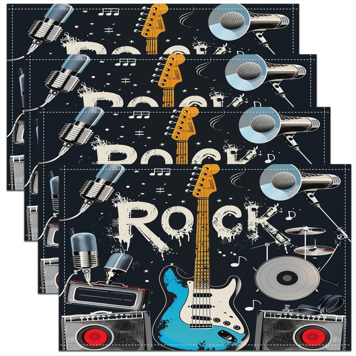 Rock Music Placemats Set of 4  - Kids Outdoor Dining Table recensione e prezzo