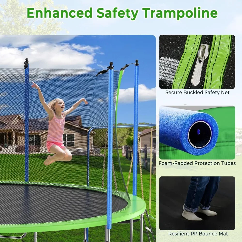 US Shipping 12-14FT Trampoline - Kids Outdoor Swing Set With Slide recensione e prezzo