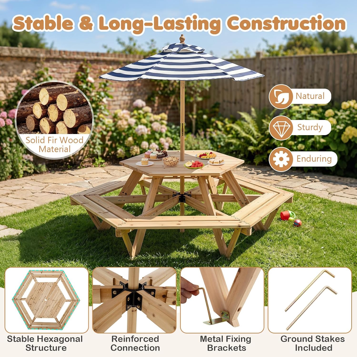 Kids Picnic Table, Hexagonal W - Kids Outdoor Umbrella For Table recensione e prezzo