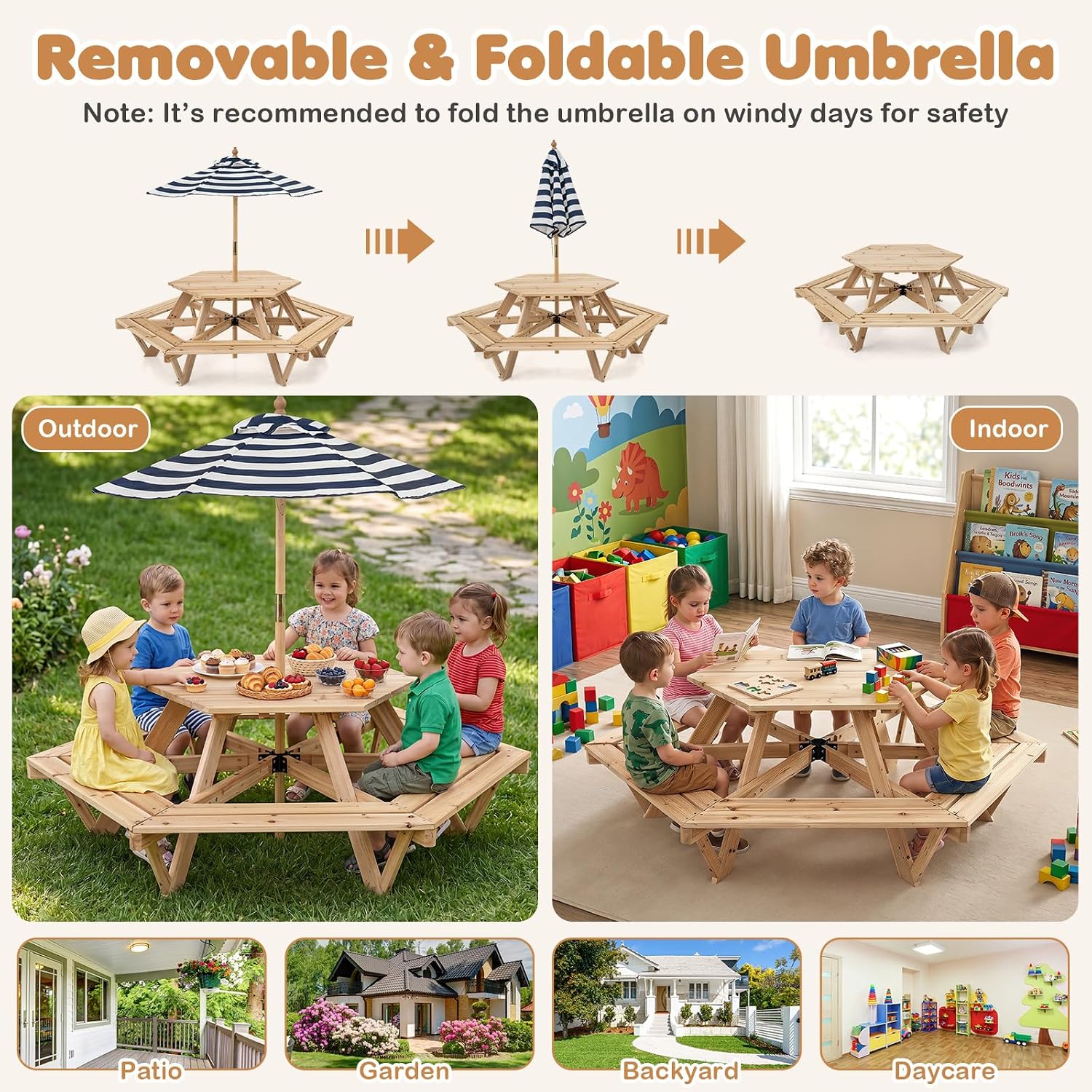 Kids Picnic Table, Hexagonal W - Kids Outdoor Umbrella For Table recensione e prezzo