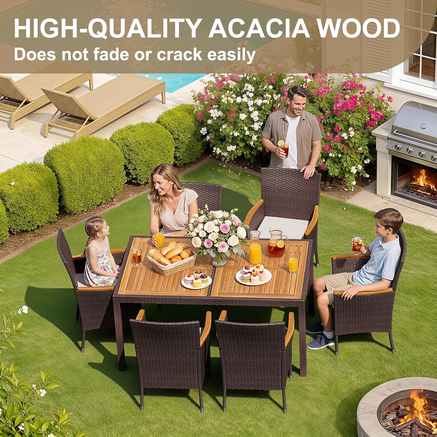 7 Piece Patio Dining Set Acaci - Kids Outdoor Dining Table recensione e prezzo
