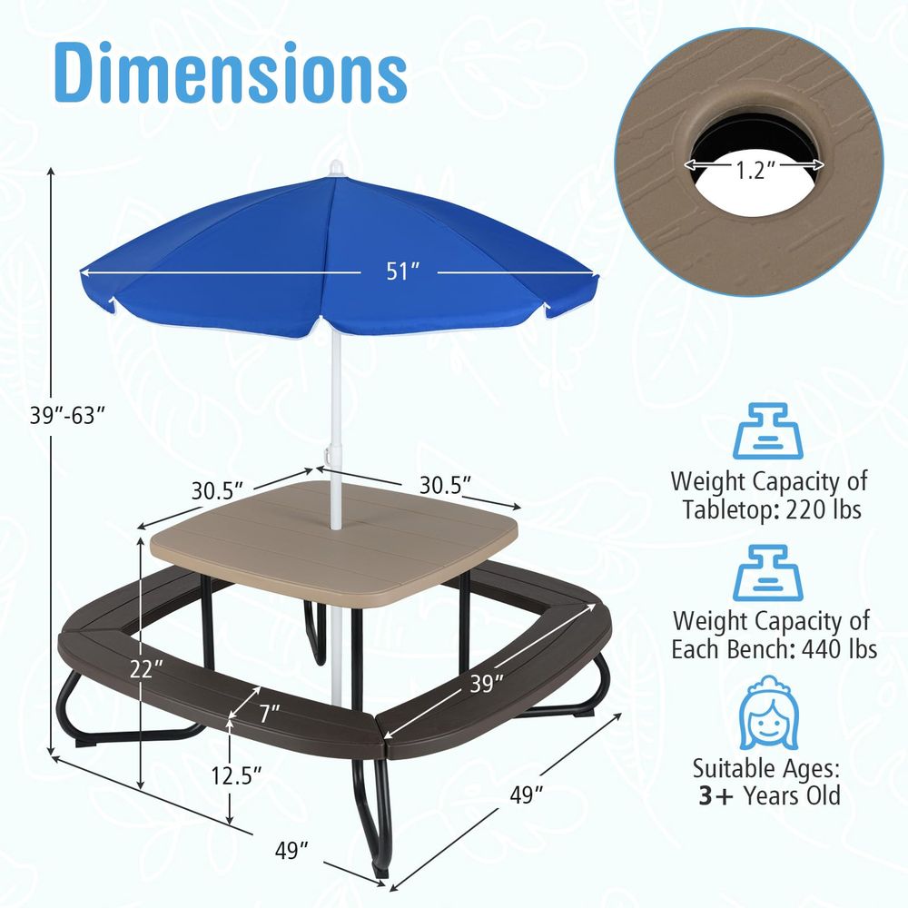 Kids Picnic Table, 8 Person To - Kids Outdoor Umbrella For Table recensione e prezzo