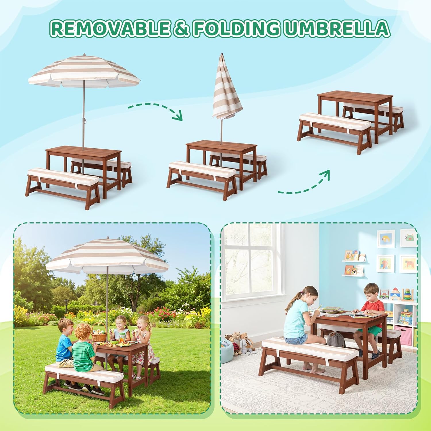 Kids Picnic Table Outdoor Wood - Kids Outdoor Umbrella For Table recensione e prezzo