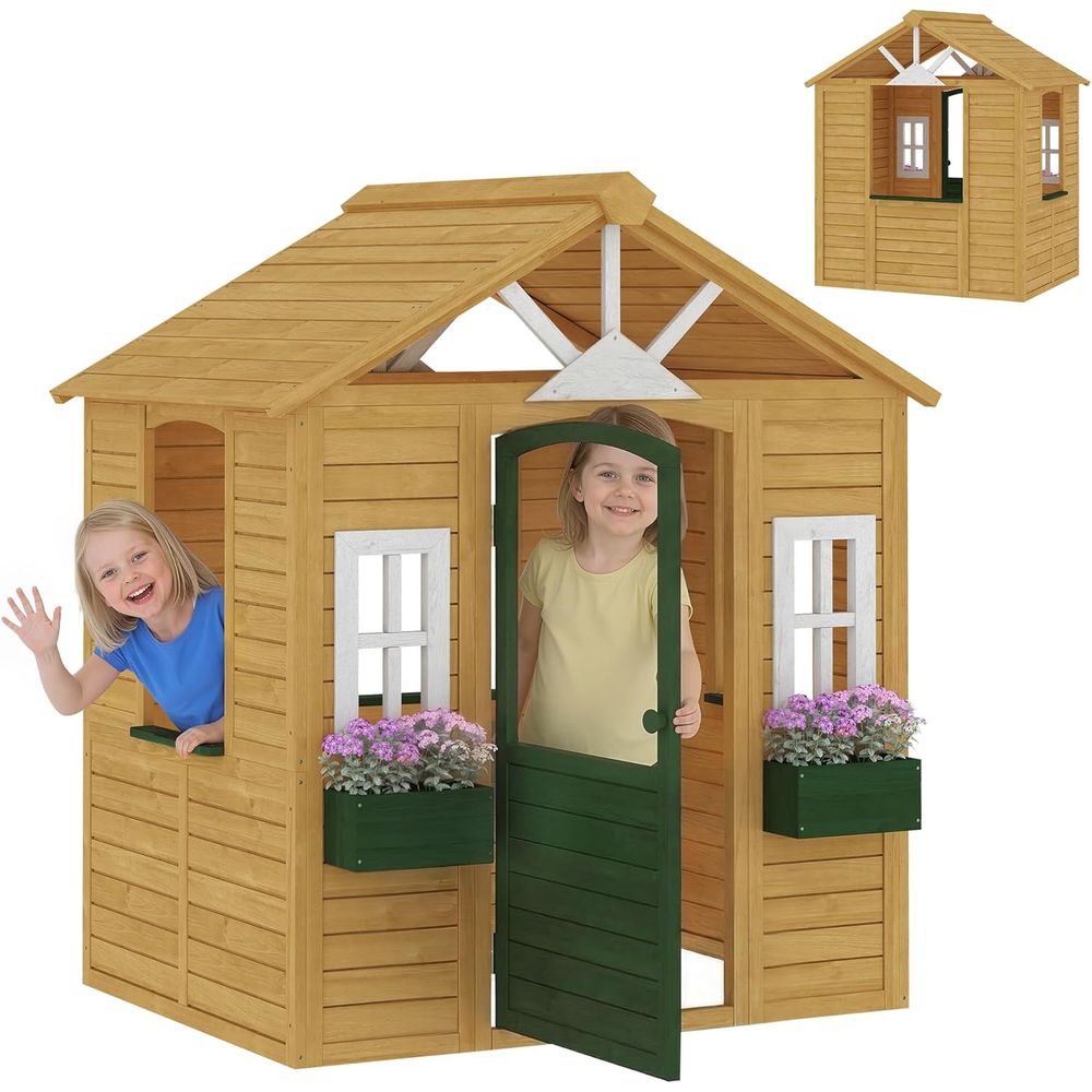 Qaba Outdoor Playhouse, Wooden - Qaba Kids Outdoor Playhouse recensione e prezzo