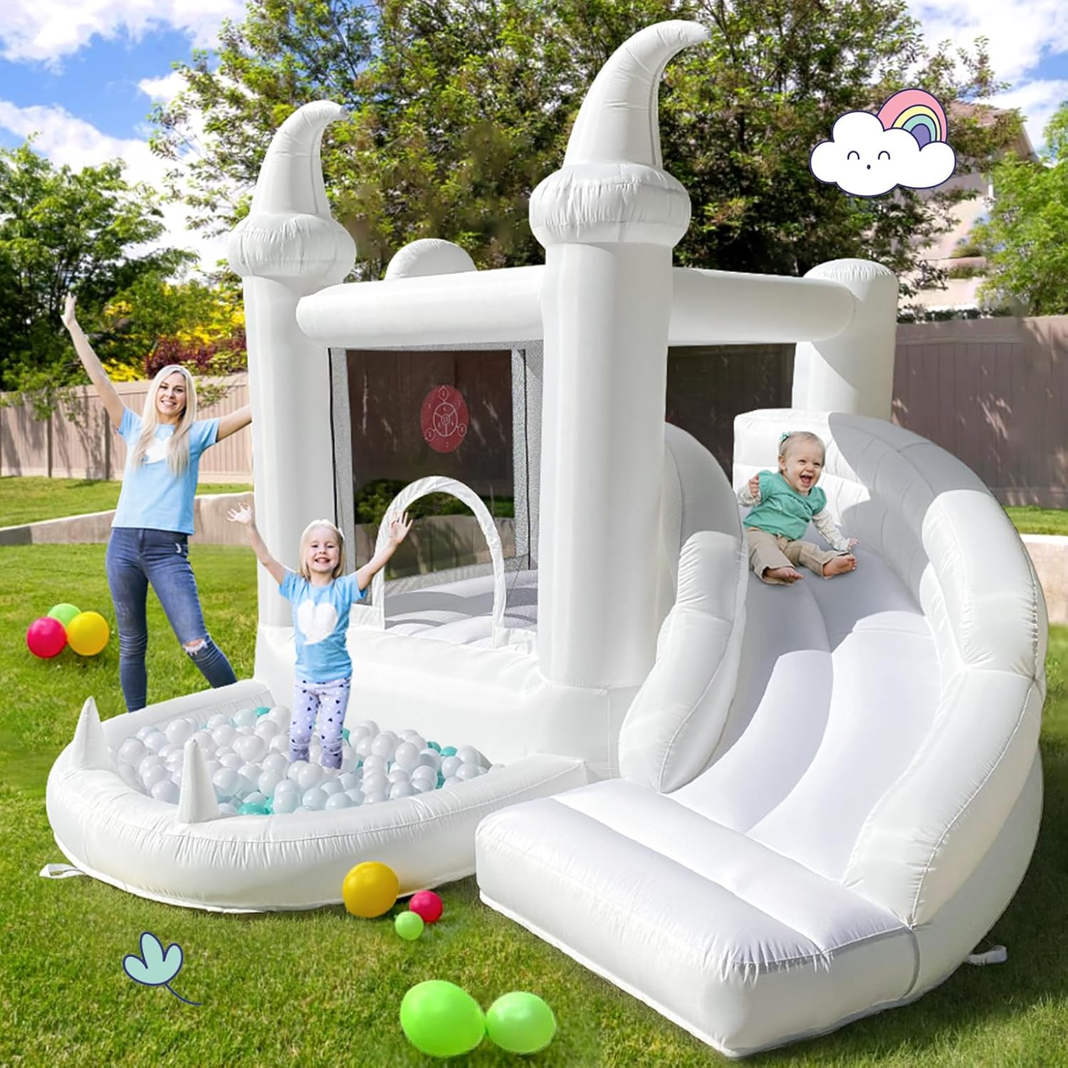 White Inflatable Bouncy Castle - Kids Outdoor Play recensione e prezzo